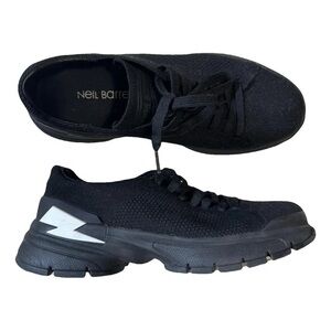 Men’s Neil Barrett Black Knit Bolt Lace Up Sneakers with Lightning Bolt Size 44